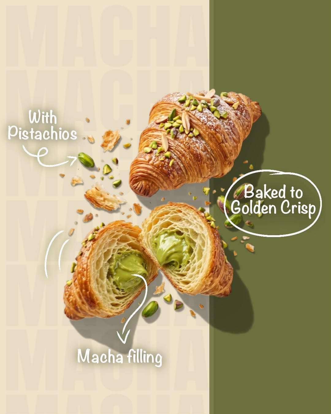 Pistachio & matcha croissant: product promotion artwork